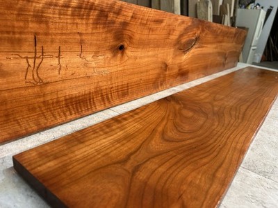 58 Inch Long 2 Pack Reclaimed Sweet Cherry Wood- Kiln Dried Curly Cherry Shelves Part #N-274